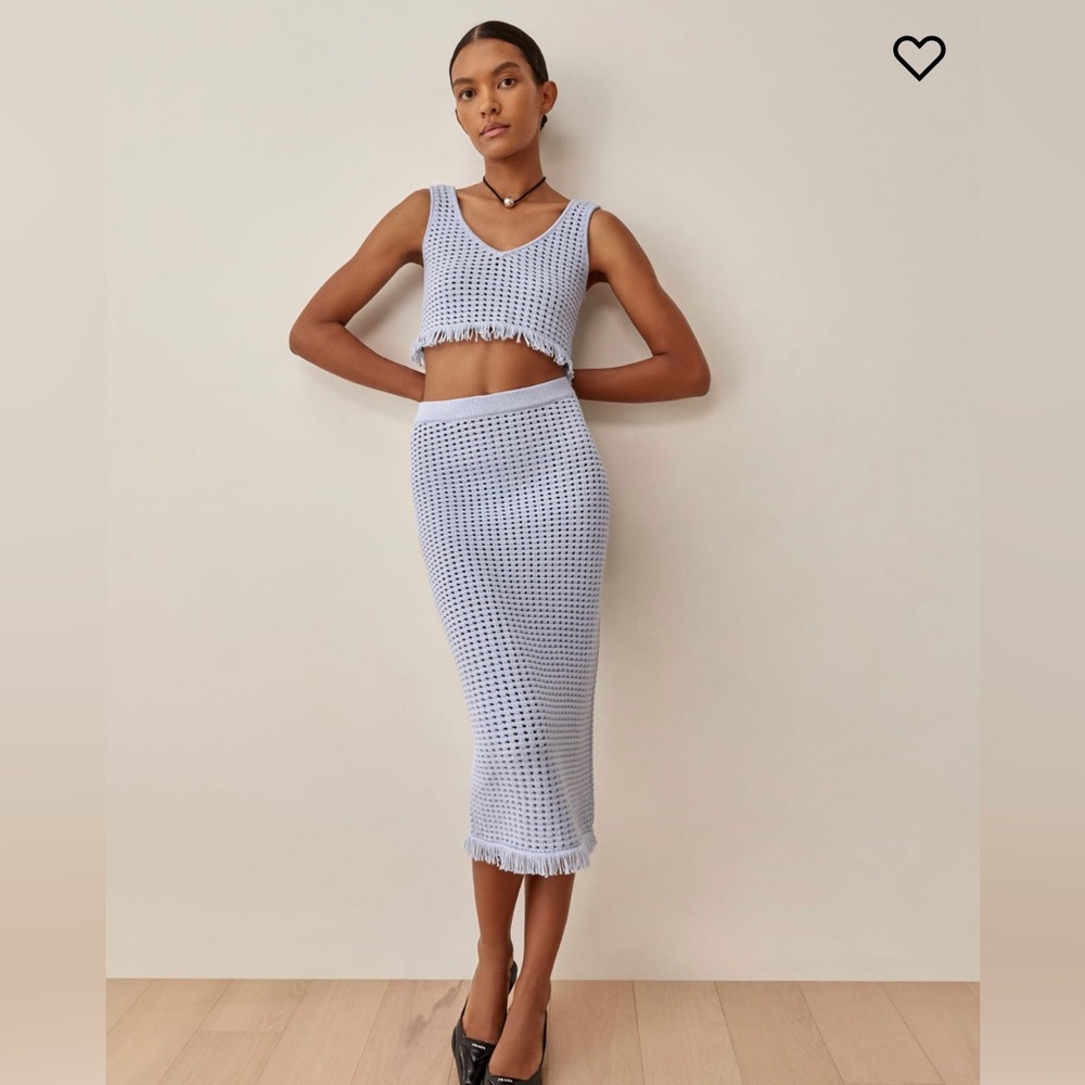 Reformation Lieta Open Knit Two Piece Set in Sky Blue (XS)